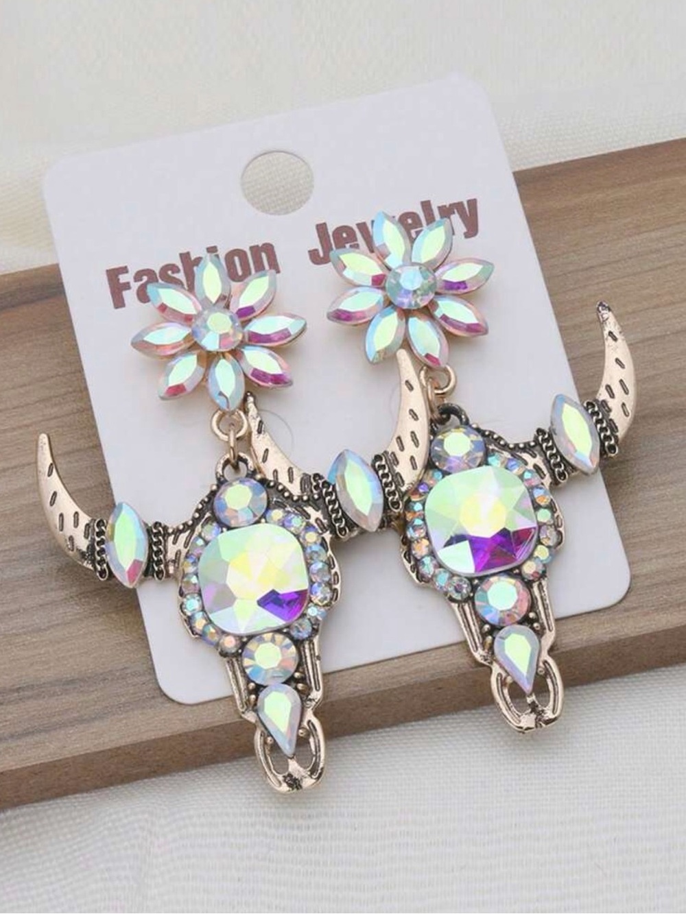 Fashion Jewelry Aurora Crystal Bull Skull Drop Earrings